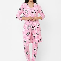 Sweet Dreams Women 3-Pieces Printed Slip with Robe & with Lounge Pants-image-27