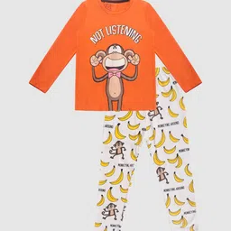 Lazy Shark Boys Orange & White Printed Night suit-80