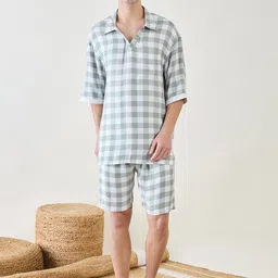 The Kaftan Company Men Checked Night suit-image-80