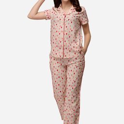 Soie Women Taupe & Red Printed Night suit-image-33