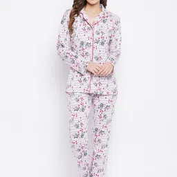 Camey Women Red & White Printed Pure Cotton Night suit-image-40