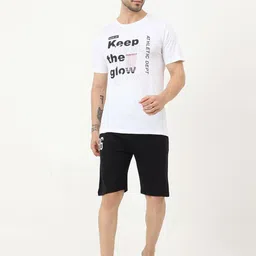 Masculino Latino Typographic Printed Pure Cotton T-shirt With Shorts-image-73