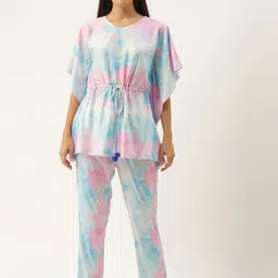 Bannos Swagger Women Tie and Dye Kaftan Nightsuit-image-57