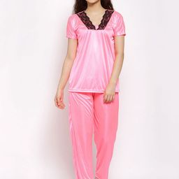 Fasense Women Pink Solid Night Suit-image-79