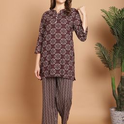 Indreams Ethnic Motifs Printed Pure Cotton Night suit-image-90
