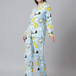 Cation Women Blue & White Printed Night suit-picture-46