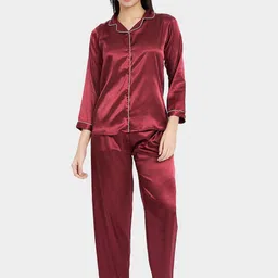 KOI SLEEPWEAR Lapel Collar Satin Night Suit-image-22