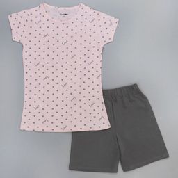 Taatoom Girls Pink & Grey Printed Night suit 100% Cotton-image-82