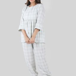 PRETTY LOVING THING Women White & Green Checked Night suit-image-18