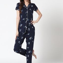 Zeyo Floral Printed Pure Cotton Night Suit-image-67