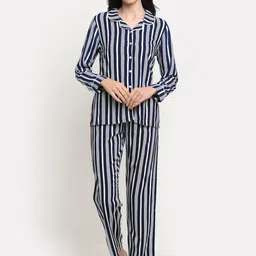 Kanvin Navy Blue & White Striped Shirt & Pyjamas-picture-16