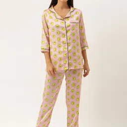 Bannos Swagger Conversational Printed Satin Night Suit-image-89