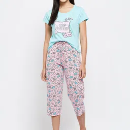max Women Green & Blue Printed Pure Cotton Capri Night suit-image-34