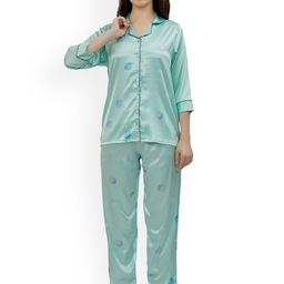 ESTERIA Graphic Printed Shirt With Pyjamas Satin Night Suit-image-17