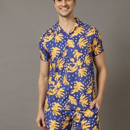 Bushirt Men Blue & Yellow Printed Nightsuit-image-38
