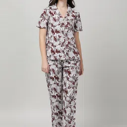 mackly Floral Printed Pure Cotton Shirt & Pyjamas Night suit-image-69