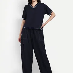 NIGHT FLOSS V-Neck Pure Cotton Night Suit-image-20