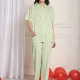 Kanvin Geometric Printed Short Sleeves Shirt With Pyjamas-image-76