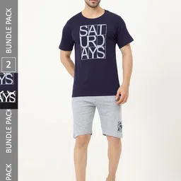 Masculino Latino Pack Of 2 Typography Printed Pure Cotton T-Shirt With Shorts-image-65