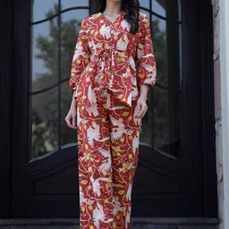 SANSKRUTIHOMES Printed Pure Cotton Top With Trousers Co-Ords-46
