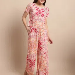 Boston Club Ethnic Motifs Printed Cropped Top & Lounge Pants-image-11