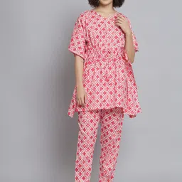 SEPHANI Ethnic Motifs Printed Pure Cotton Kaftan Night Suit-image-69