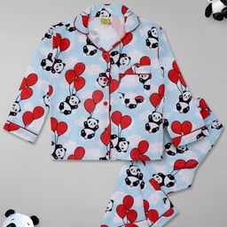 Pyjama Party Kids Panda Printed Pure Cotton Shirt With Pyjamas-image-78