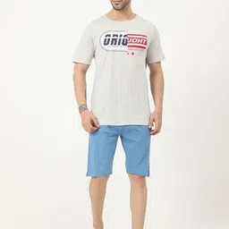 Masculino Latino Typographic Printed Pure Cotton T-shirt With Shorts-image-72