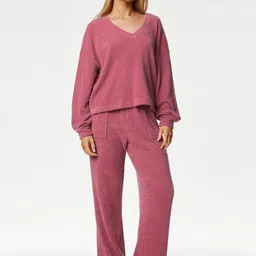 Marks & Spencer Self Design V-Neck Night Suit-image-21