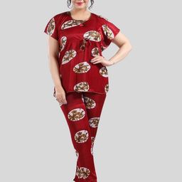 Fabme Floral Printed Short Sleeves Satin Kaftan Night Suit-image-73