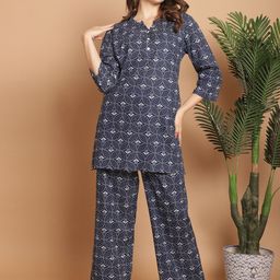 Indreams Ethnic Motifs Printed Mandarin Collar Night suit-picture-35