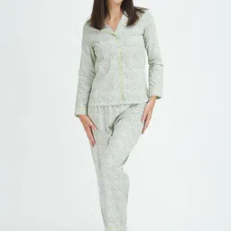 mackly Floral Printed Pure Cotton Shirt & Pyjamas Night suit-image-25