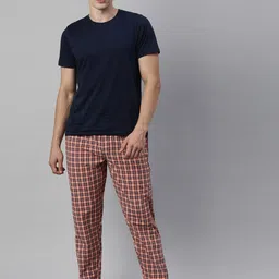 Joven Men Navy Blue & Orange Pure Cotton Night suit-picture-44