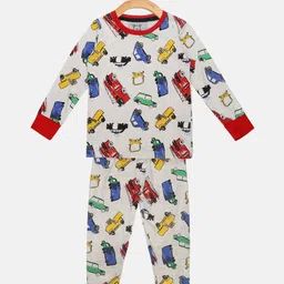 Lazy Shark Boys Grey & Red Printed Night suit-26