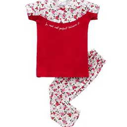 Eimoie Girls White & Red Colourblocked Night suit-image-16