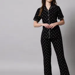 SEPHANI Women Black & White Printed Pure Cotton Night suit-image-91