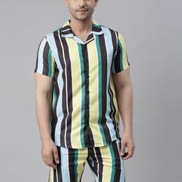 Bushirt Men Yellow & Black Striped Night Suit-image-93