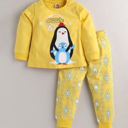 Eieio Girls Yellow & White Printed Pure Cotton Night suit-picture-8