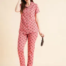 Sweet Dreams Red & Black Conversational Printed Pure Cotton Night Suits-picture-35