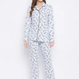 Camey Women White & Purple Cotton Printed Night suit-image-41