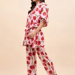 MABISH by Sonal Jain Conversational Printed Pure Cotton Top With Pyjamas & Robe image 2