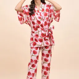 MABISH by Sonal Jain Conversational Printed Pure Cotton Top With Pyjamas & Robe image 5