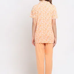 Kanvin Women Peach-Coloured & White Printed Longline Night suit image 4