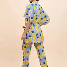 MABISH by Sonal Jain Conversational Printed Pure Cotton Top With Pyjamas & Robe image 4