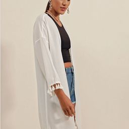 BIGDART Open Front Long Sleeves Tasselled Longline Shrug image 3