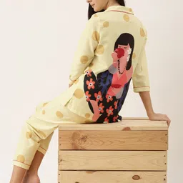 Bannos Swagger Women Yellow & Pink Printed Night Suit-image-94
