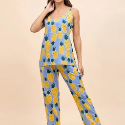 MABISH by Sonal Jain Conversational Printed Pure Cotton Top With Pyjamas & Robe image 5