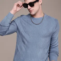 Men Self Design Round Neck Purple Sweater-picture-34
