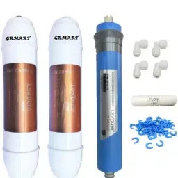 Lexpure Sediment and Carbon Filter Cartridges with 75 GPD membrane,(Pack of 1pc Sediment Filter , 1pc Carbon filter, 1pc 75 GPD membrane with FR, 4pcs Elbow Connectors for easy installation) suitable for all kind of domestic RO water purifier Solid Wire Connector-31