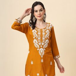 here&now Women Embroidered Viscose Rayon A-line Kurta-picture-43